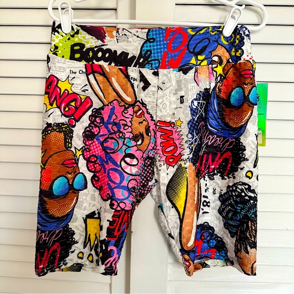 NWT Honeycomb Bike Shorts in Colorful Graffiti/Comic Pattern , Size L - Picture 1 of 13